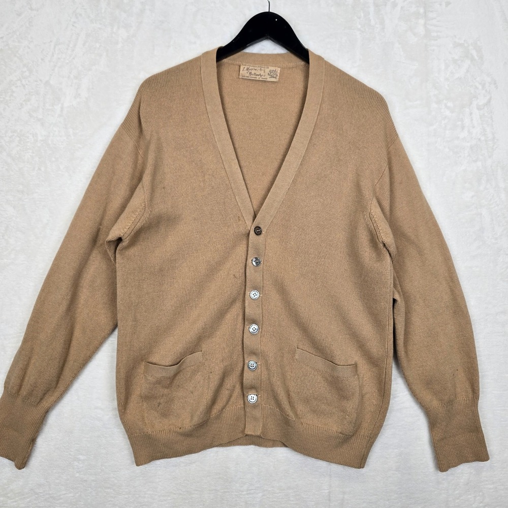 Vintage Ballantyne Scotland Pure Cashmere Cardigan Sweater Tan Women